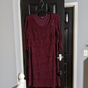 R&M Richards Sequined Lace Garnet red dress nwt